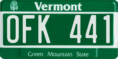 VT license plate OFK441