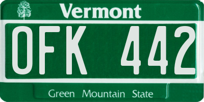 VT license plate OFK442