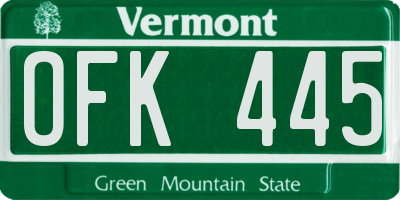 VT license plate OFK445