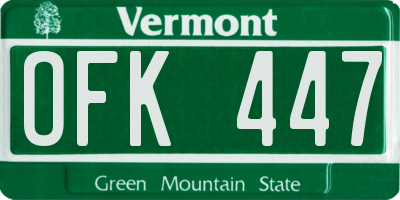 VT license plate OFK447