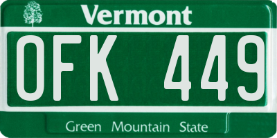 VT license plate OFK449