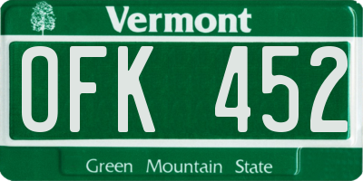 VT license plate OFK452