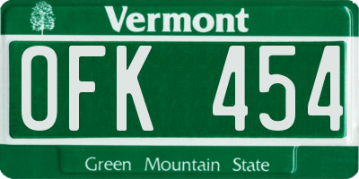 VT license plate OFK454