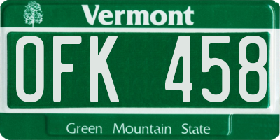 VT license plate OFK458