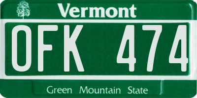 VT license plate OFK474