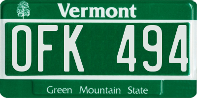 VT license plate OFK494