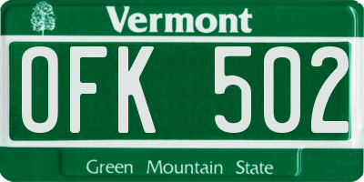 VT license plate OFK502