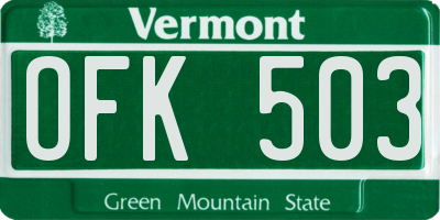 VT license plate OFK503
