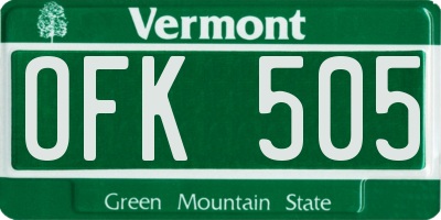 VT license plate OFK505