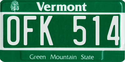 VT license plate OFK514