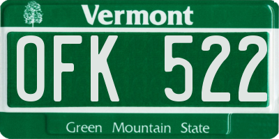 VT license plate OFK522