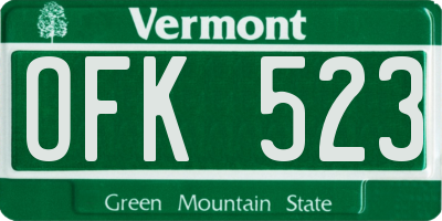 VT license plate OFK523
