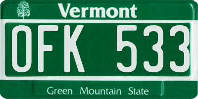 VT license plate OFK533