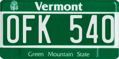 VT license plate OFK540