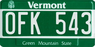 VT license plate OFK543