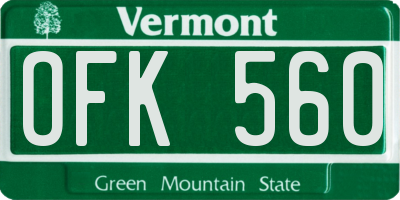 VT license plate OFK560