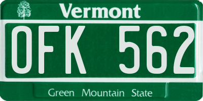 VT license plate OFK562