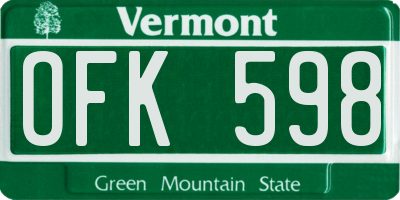 VT license plate OFK598