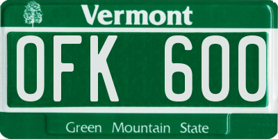 VT license plate OFK600