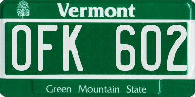VT license plate OFK602