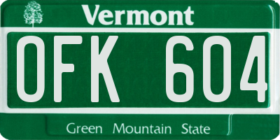 VT license plate OFK604