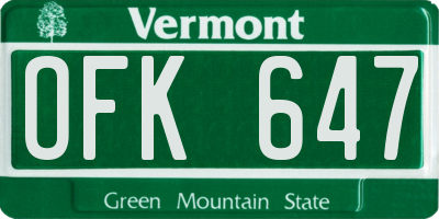 VT license plate OFK647