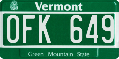 VT license plate OFK649