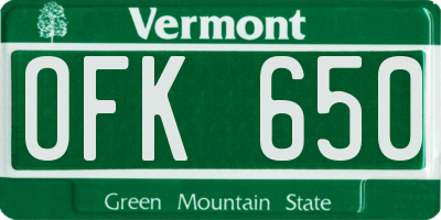 VT license plate OFK650