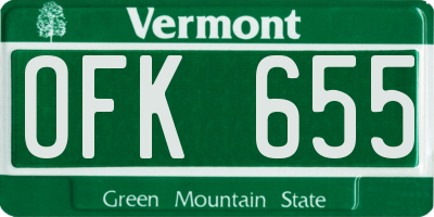 VT license plate OFK655