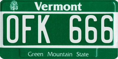 VT license plate OFK666