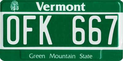 VT license plate OFK667