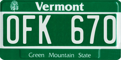 VT license plate OFK670