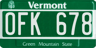 VT license plate OFK678