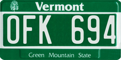 VT license plate OFK694