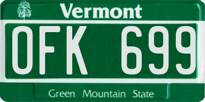 VT license plate OFK699