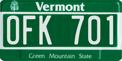 VT license plate OFK701