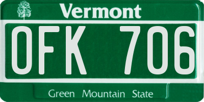 VT license plate OFK706