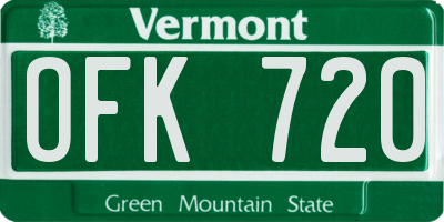 VT license plate OFK720