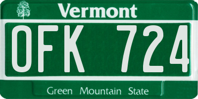 VT license plate OFK724