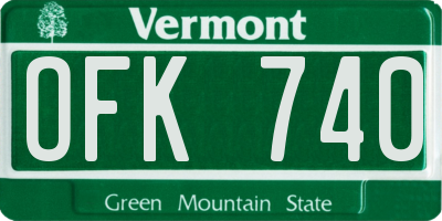 VT license plate OFK740