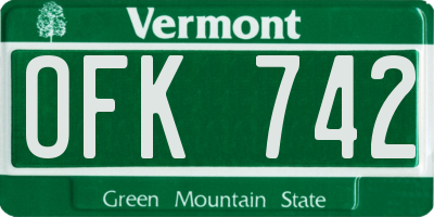 VT license plate OFK742