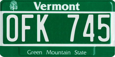 VT license plate OFK745
