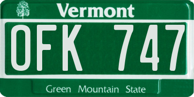 VT license plate OFK747