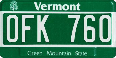 VT license plate OFK760