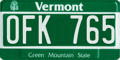 VT license plate OFK765