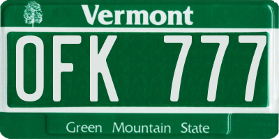 VT license plate OFK777