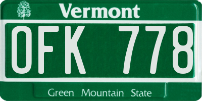 VT license plate OFK778