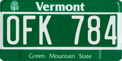 VT license plate OFK784