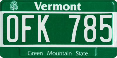 VT license plate OFK785
