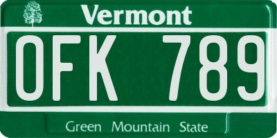 VT license plate OFK789